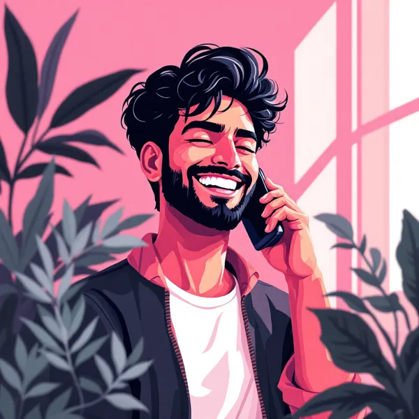 Person smiling while talking on phone - anonymous emotional support on ConfirmTalk